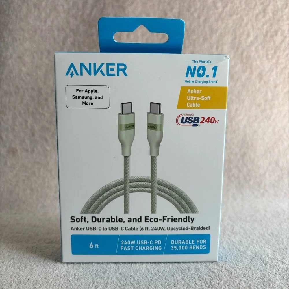 Anker 6ft 240w USB-C Phone Charging Cable Green Charger Cord iPhone and Android
